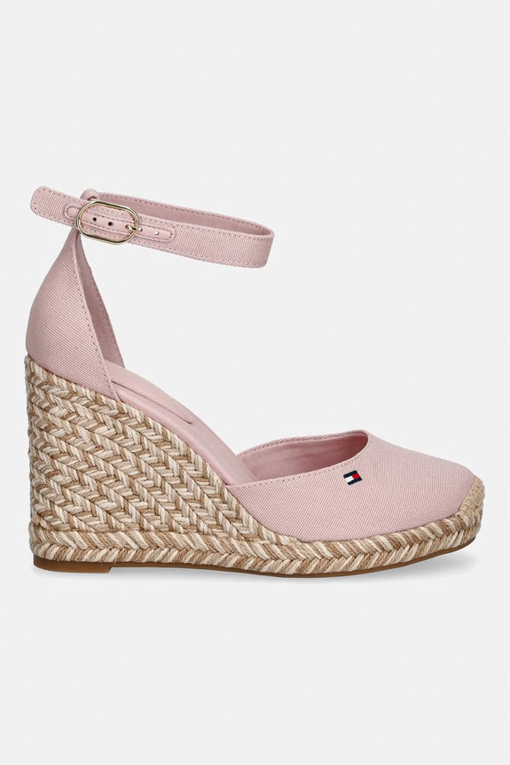 Tommy Hilfiger espadrile cu talpă compensată pentru femei FLAG HIGH WEDGE ESPAD CLOSED TOE FW0FW09225 roz SS26