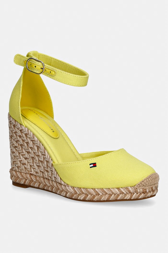 Tommy Hilfiger espadryle na koturnie damskie FLAG HIGH WEDGE ESPAD CLOSED TOE żółty FW0FW09225