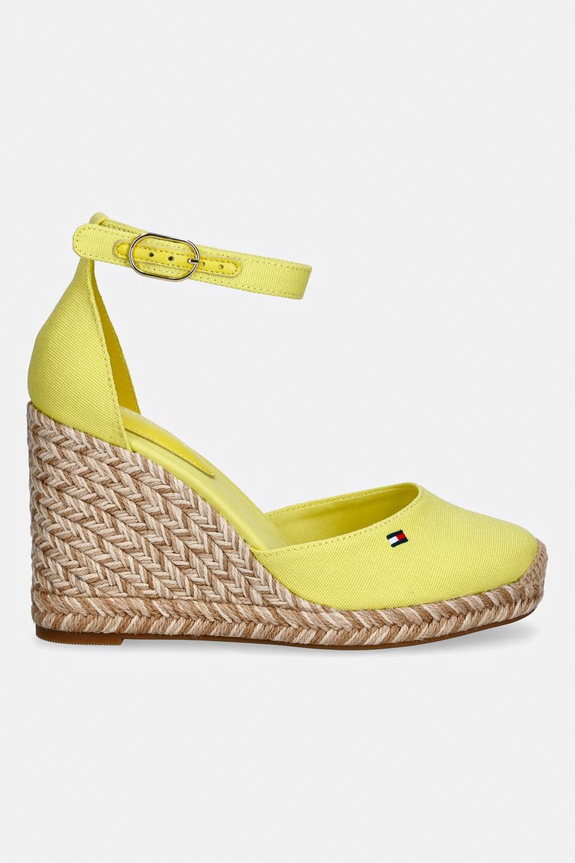 Tommy Hilfiger espadryle na koturnie damskie FLAG HIGH WEDGE ESPAD CLOSED TOE FW0FW09225 żółty SS26