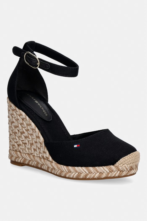 Tommy Hilfiger espadrile wedges pentru femei FLAG HIGH WEDGE ESPAD CLOSED TOE negru FW0FW09225