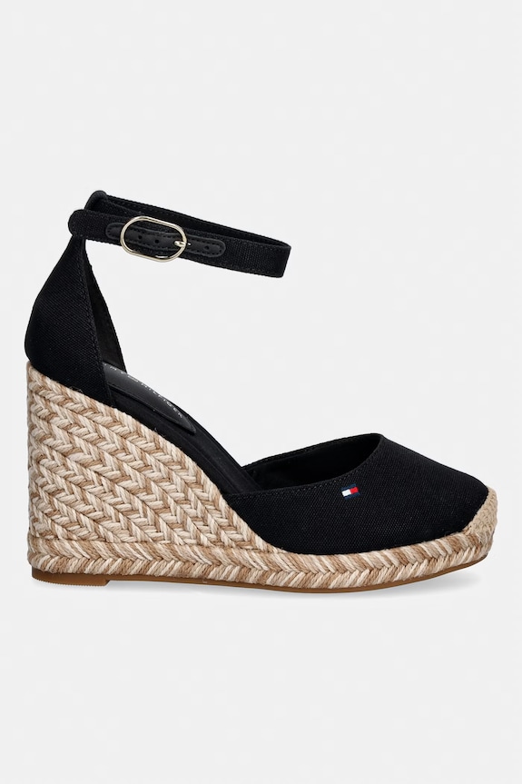 Tommy Hilfiger espadrile wedges pentru femei FLAG HIGH WEDGE ESPAD CLOSED TOE FW0FW09225 negru SS26