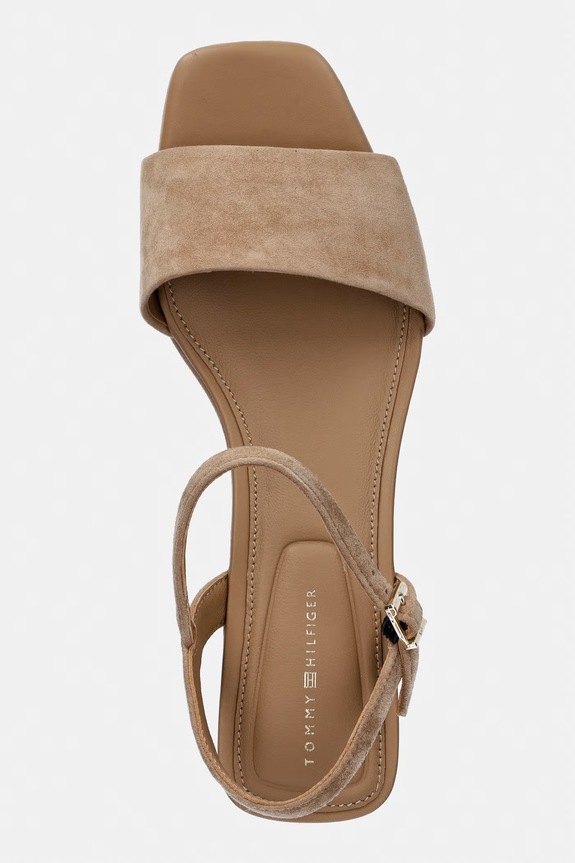 Tommy Hilfiger szandál éksarokkal velúr SUEDE WRAPPED MID WEDGE bézs FW0FW09235