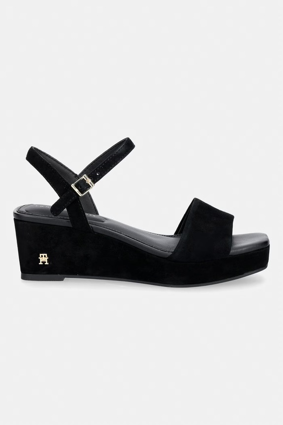 Tommy Hilfiger sandały na koturnie zamszowe SUEDE WRAPPED MID WEDGE FW0FW09235 czarny SS26