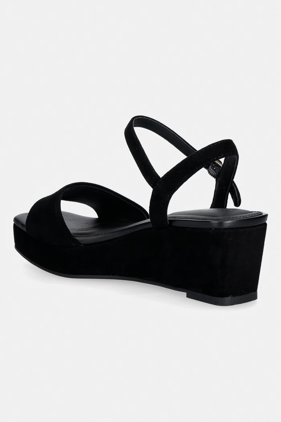 Obuwie Tommy Hilfiger sandały na koturnie zamszowe SUEDE WRAPPED MID WEDGE FW0FW09235 czarny