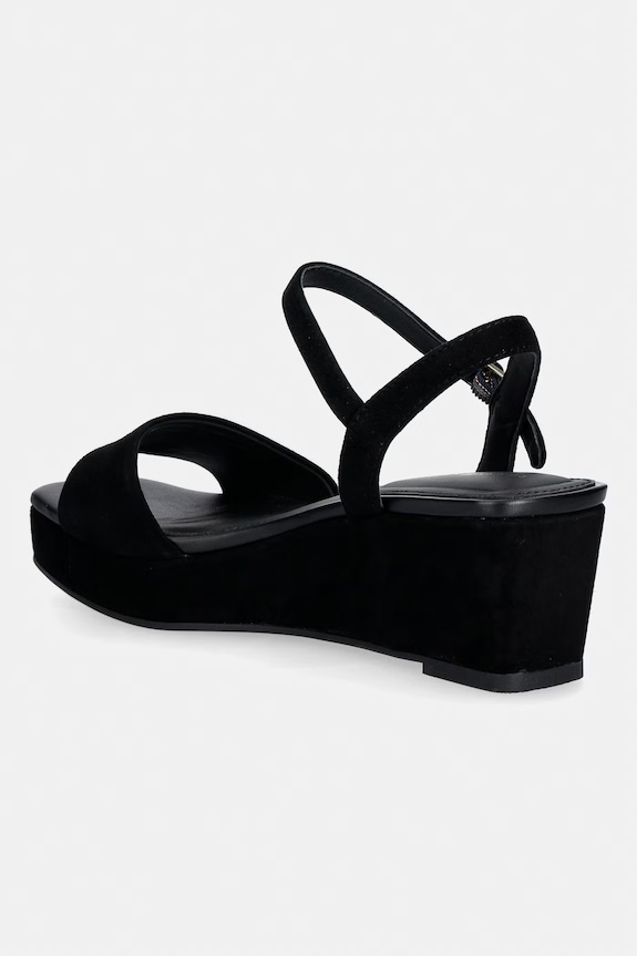 Obuwie Tommy Hilfiger sandały na koturnie zamszowe SUEDE WRAPPED MID WEDGE FW0FW09235 czarny