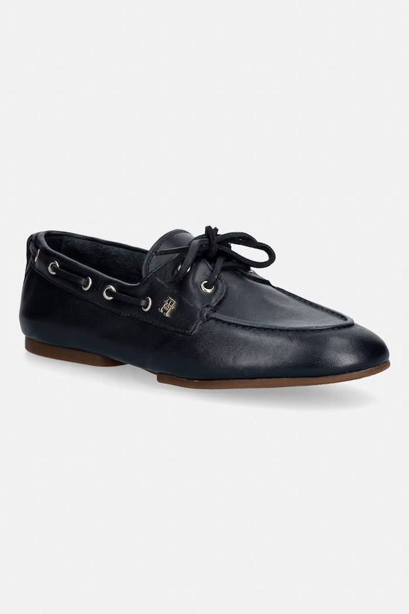 Tommy Hilfiger női bőr mokaszin TH SLEEK LEATHER BOAT SHOE sötétkék FW0FW09148