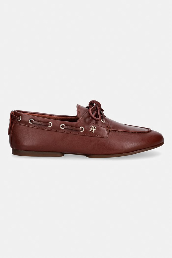 Tommy Hilfiger mokaszin női bőr TH SLEEK LEATHER BOAT SHOE FW0FW09148 burgundia SS26