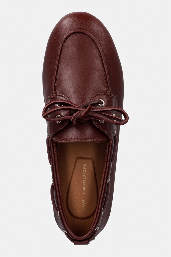 Tommy Hilfiger mokaszin női bőr TH SLEEK LEATHER BOAT SHOE burgundia FW0FW09148