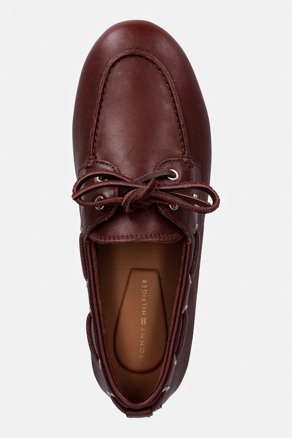 Tommy Hilfiger mokaszin női bőr TH SLEEK LEATHER BOAT SHOE burgundia FW0FW09148