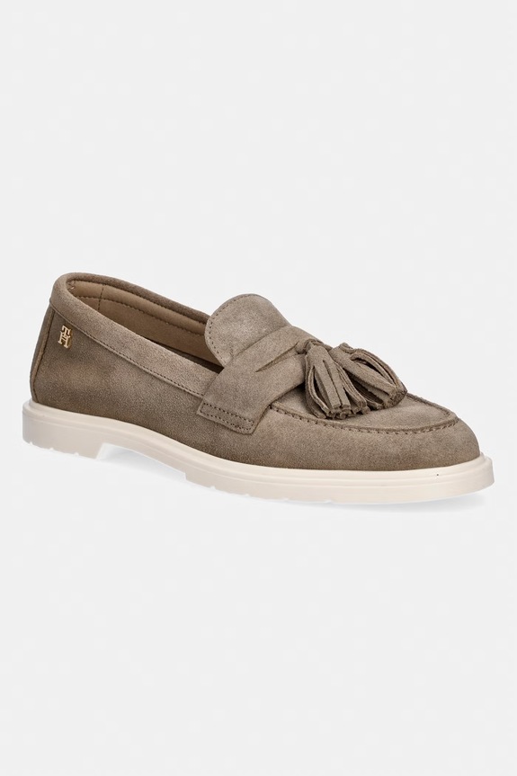 Tommy Hilfiger mokasyny damskie zamszowe LIGHT SUEDE TASSEL LOAFER beżowy FW0FW09285