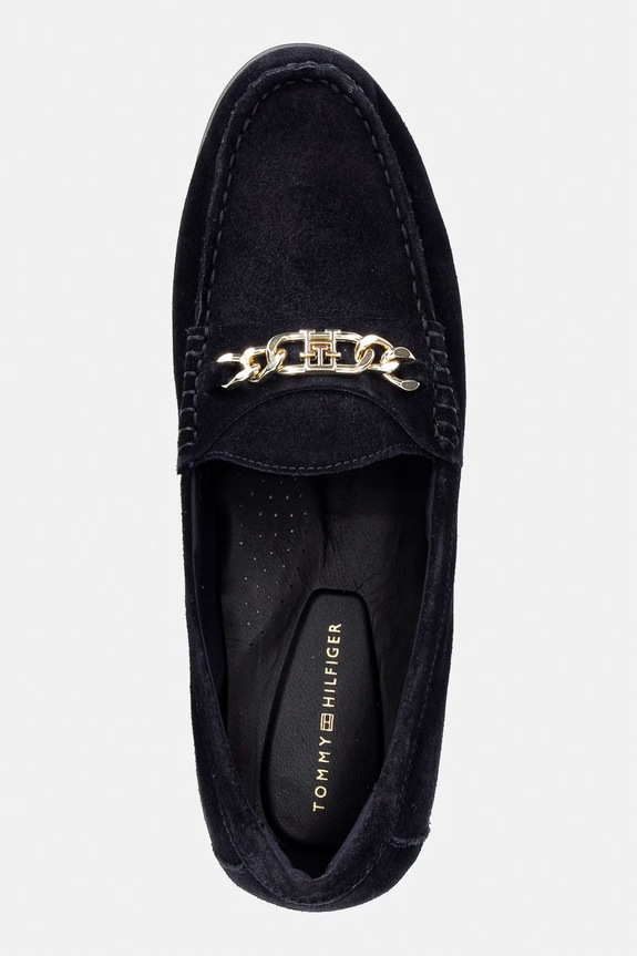 Tommy Hilfiger mokasyny damskie zamszowe TH CHAIN SUEDE LOAFER granatowy FW0FW09327