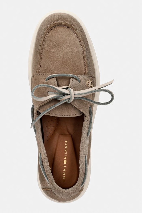 Tommy Hilfiger mokasyny damskie zamszowe LIGHT SUEDE BOAT SHOE beżowy FW0FW09337