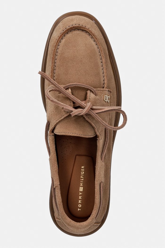 Tommy Hilfiger mokasyny damskie zamszowe LIGHT SUEDE BOAT SHOE brązowy FW0FW09337