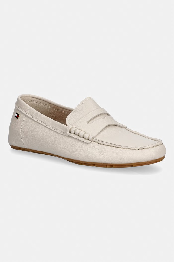 Tommy Hilfiger mokasyny damskie skórzane FLAG LEATHER DRIVER LOAFER biały FW0FW09350