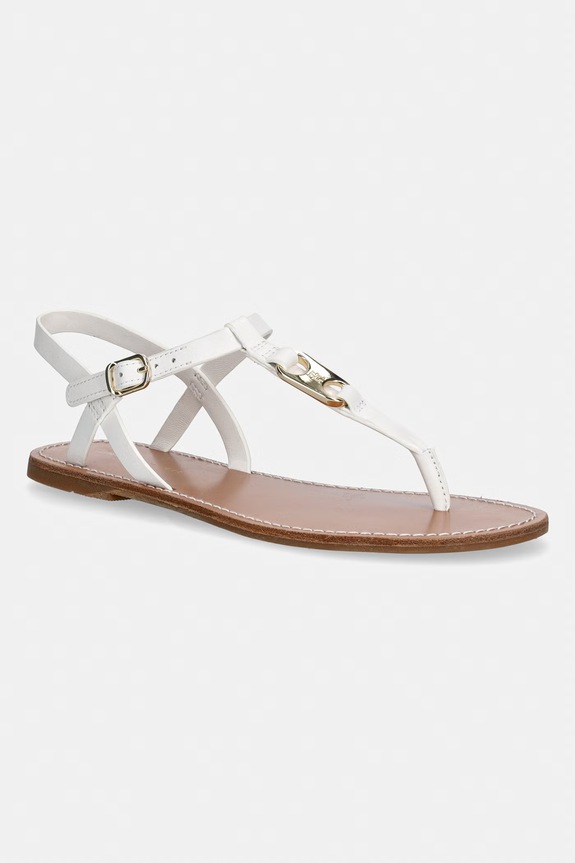 Tommy Hilfiger sandale cu toc plat de damă din piele alb FW0FW09127