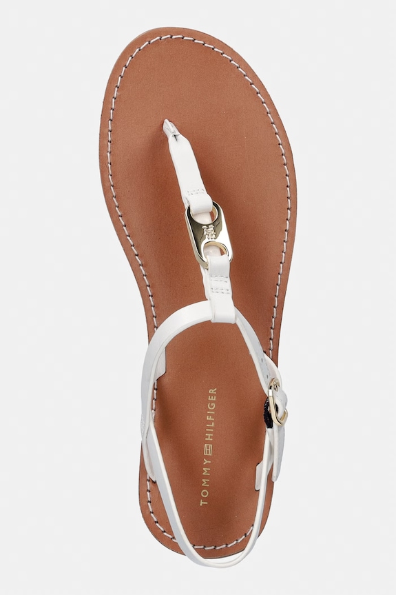 Tommy Hilfiger sandale cu toc plat de damă din piele alb FW0FW09127