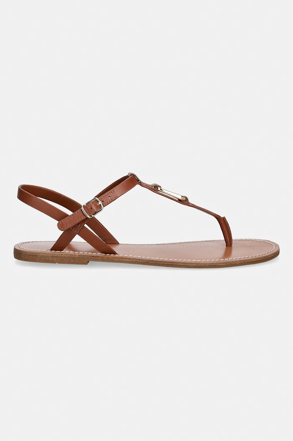 Tommy Hilfiger sandále na plochom podpätku dámske kožené LEATHER THONG SANDAL FW0FW09127 hnedá SS26