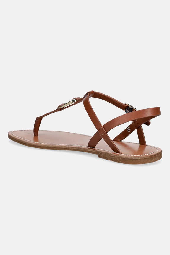 Obuv Tommy Hilfiger sandále na plochom podpätku dámske kožené LEATHER THONG SANDAL FW0FW09127 hnedá