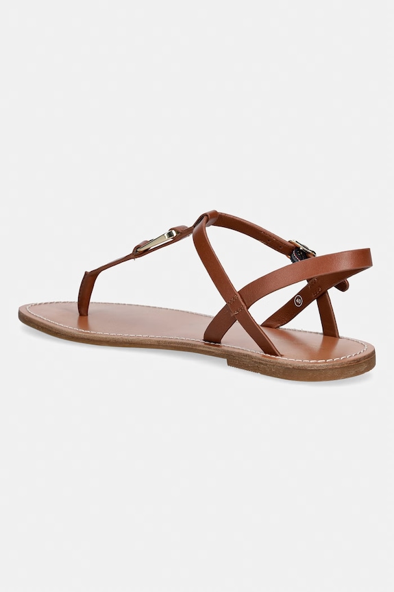 Obuv Tommy Hilfiger sandále na plochom podpätku dámske kožené LEATHER THONG SANDAL FW0FW09127 hnedá