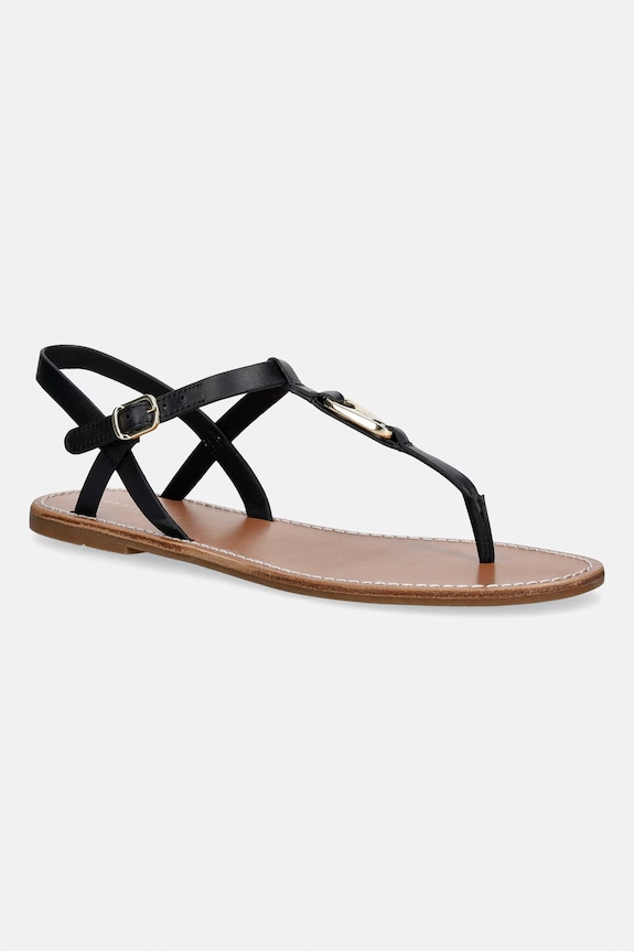Tommy Hilfiger sandále na plochom podpätku dámske kožené LEATHER THONG SANDAL čierna FW0FW09127