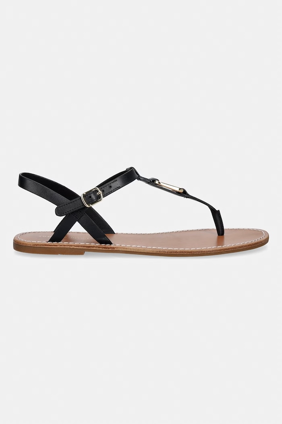 Tommy Hilfiger sandále na plochom podpätku dámske kožené LEATHER THONG SANDAL FW0FW09127 čierna SS26