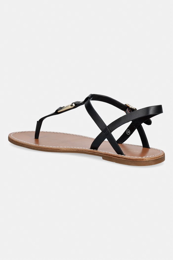 Obuv Tommy Hilfiger sandále na plochom podpätku dámske kožené LEATHER THONG SANDAL FW0FW09127 čierna