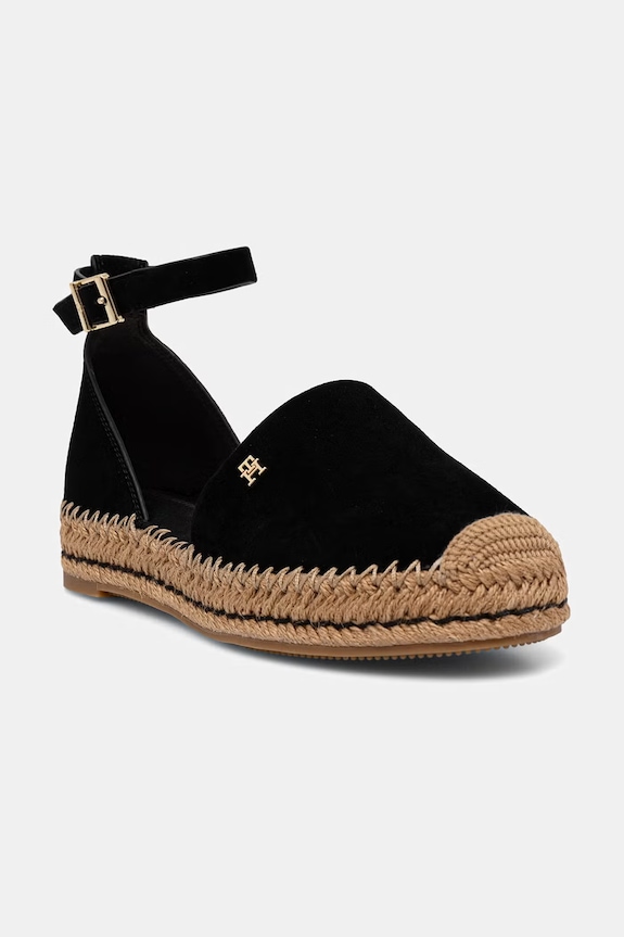 Tommy Hilfiger espadrile cu platformă de damă din piele întoarsă TH PLATFORM ESPAD SUEDE STRAP negru FW0FW09144