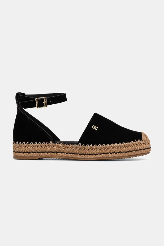 Tommy Hilfiger espadrile cu platformă de damă din piele întoarsă TH PLATFORM ESPAD SUEDE STRAP FW0FW09144 negru SS26