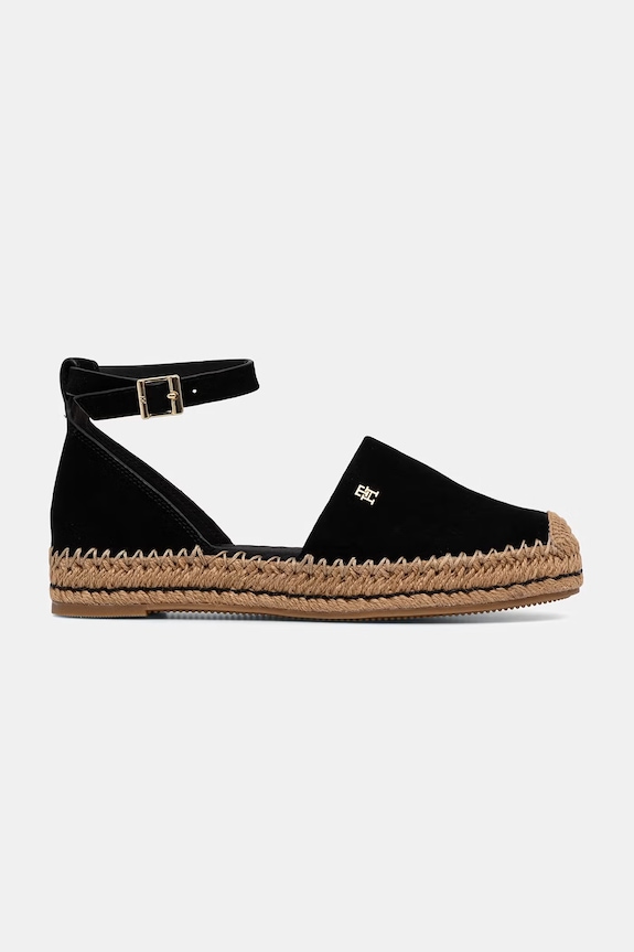Tommy Hilfiger espadrile cu platformă de damă din piele întoarsă TH PLATFORM ESPAD SUEDE STRAP FW0FW09144 negru SS26