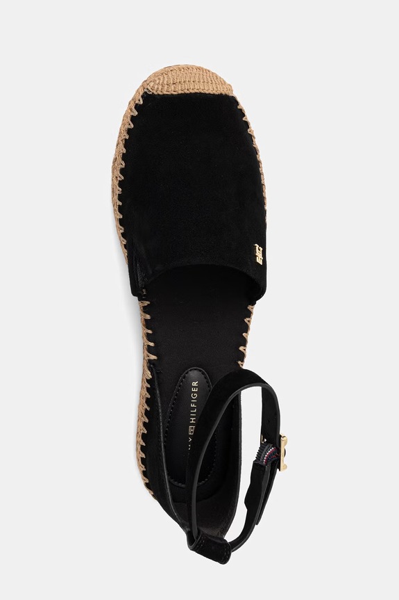 Tommy Hilfiger espadrile cu platformă de damă din piele întoarsă TH PLATFORM ESPAD SUEDE STRAP negru FW0FW09144