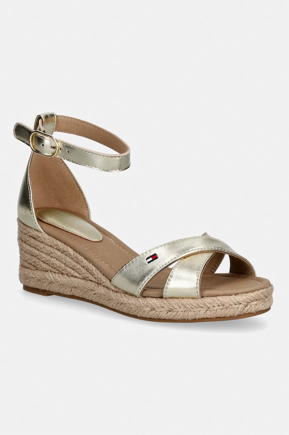 Tommy Hilfiger sandale wedges din piele MID WEDGE ESPAD X CROSS GOLD aur FW0FW09333