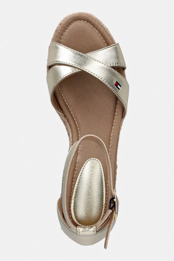 Tommy Hilfiger sandale wedges din piele MID WEDGE ESPAD X CROSS GOLD aur FW0FW09333