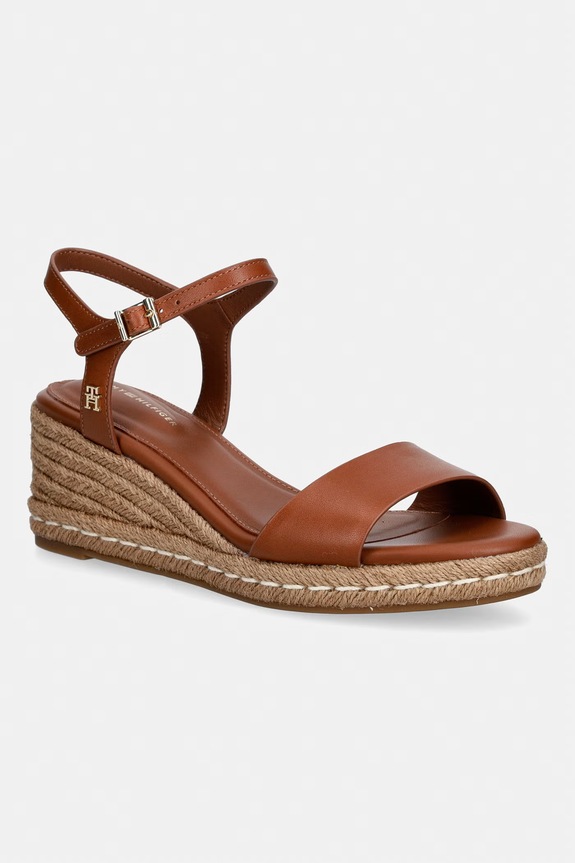 Tommy Hilfiger sandale wedges din piele MID WEDGE ESPAD LEATHER maro FW0FW09340