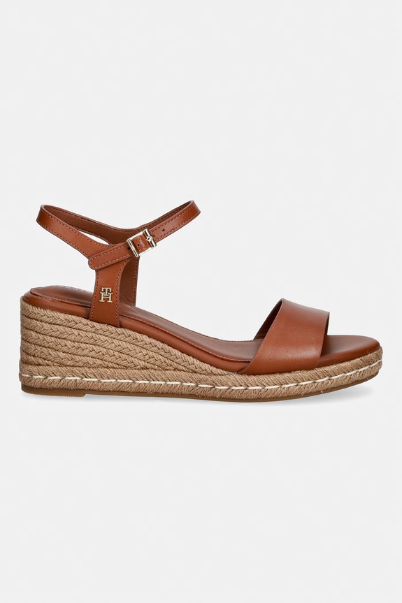 Tommy Hilfiger sandale wedges din piele MID WEDGE ESPAD LEATHER FW0FW09340 maro SS26