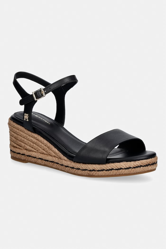 Tommy Hilfiger sandále na platforme po celej dĺžke kožené MID WEDGE ESPAD LEATHER čierna FW0FW09340