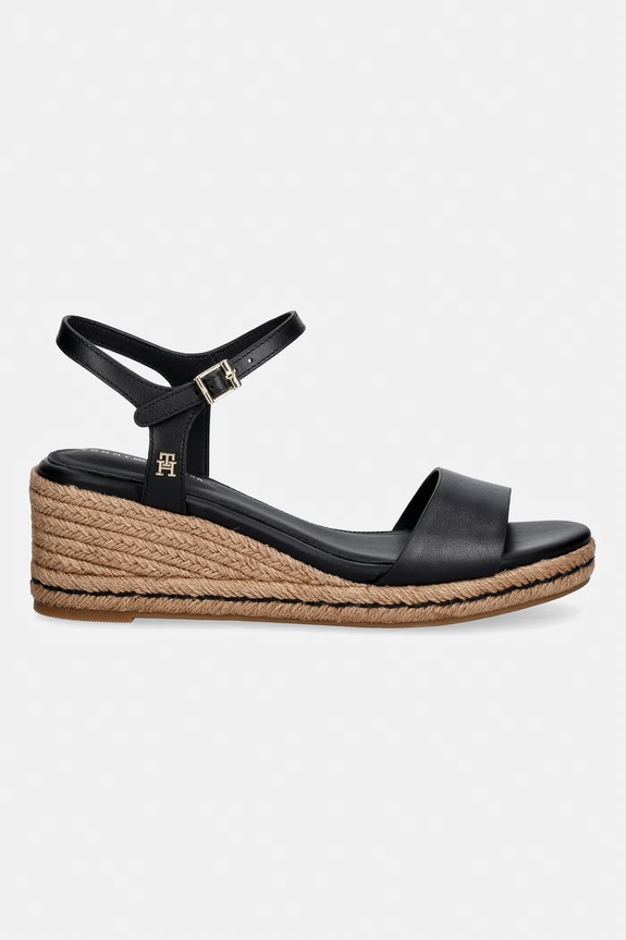 Tommy Hilfiger sandále na platforme po celej dĺžke kožené MID WEDGE ESPAD LEATHER FW0FW09340 čierna SS26
