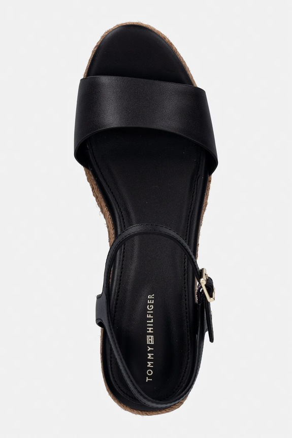 Tommy Hilfiger sandále na platforme po celej dĺžke kožené MID WEDGE ESPAD LEATHER čierna FW0FW09340