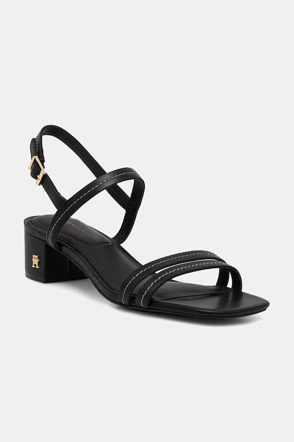 Tommy Hilfiger sandale cu toc din piele LOW HEEL SANDAL STITCHING negru FW0FW09345