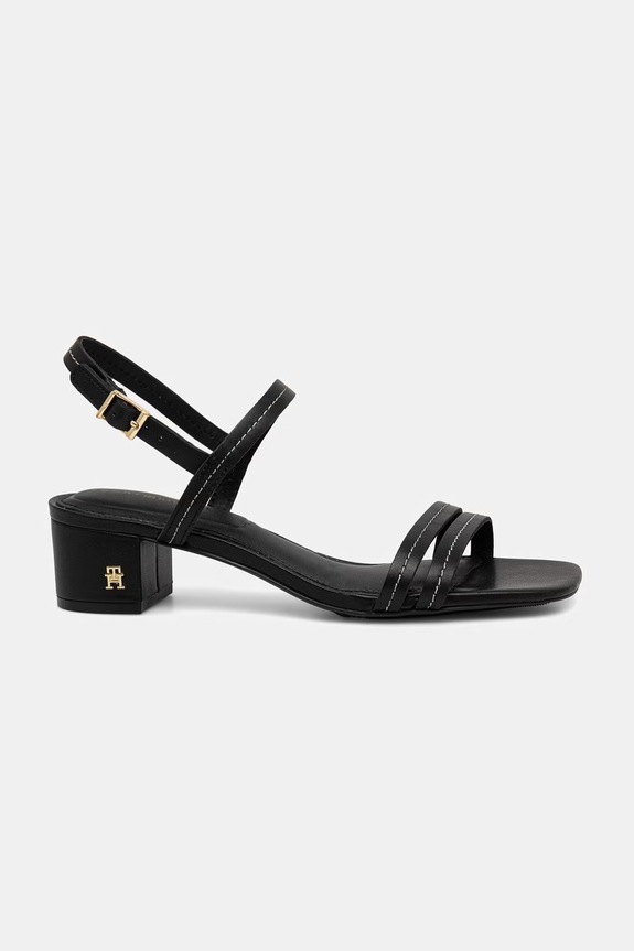 Tommy Hilfiger sandale cu toc din piele LOW HEEL SANDAL STITCHING FW0FW09345 negru SS26