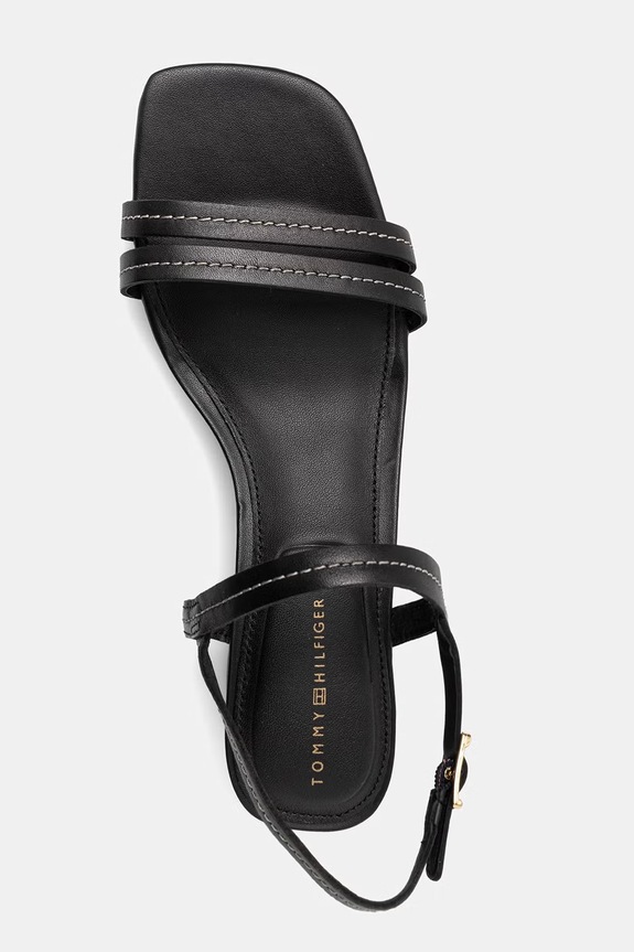 Tommy Hilfiger sandale cu toc din piele LOW HEEL SANDAL STITCHING negru FW0FW09345