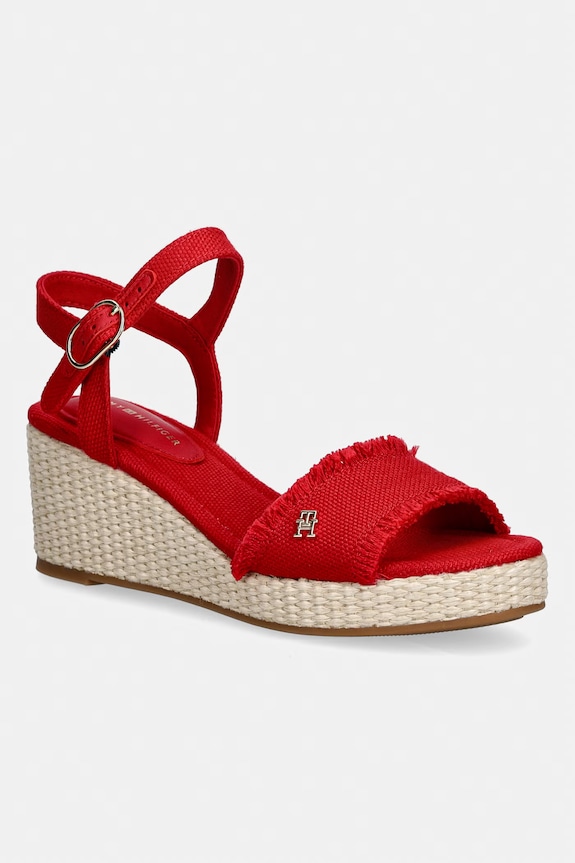 Tommy Hilfiger sandále na platforme po celej dĺžke MID WOVEN WEDGE ESPAD FRINGE červená FW0FW09470