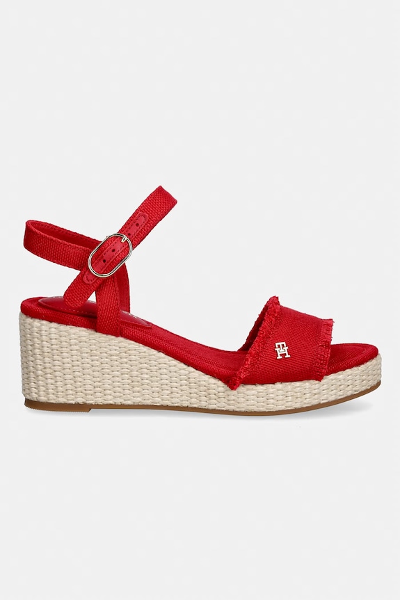 Tommy Hilfiger sandále na platforme po celej dĺžke MID WOVEN WEDGE ESPAD FRINGE FW0FW09470 červená SS26