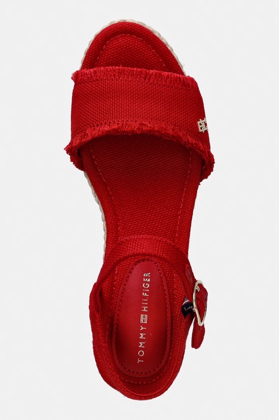 Tommy Hilfiger sandále na platforme po celej dĺžke MID WOVEN WEDGE ESPAD FRINGE červená FW0FW09470