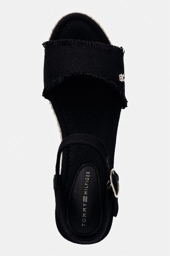 Tommy Hilfiger sandále na platforme po celej dĺžke MID WOVEN WEDGE ESPAD FRINGE čierna FW0FW09470