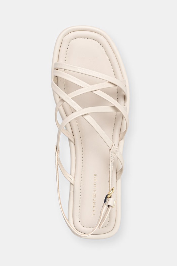 Tommy Hilfiger sandale pentru femei, din piele FLAT STRAPPY SANDAL LTH bej FW0FW09220