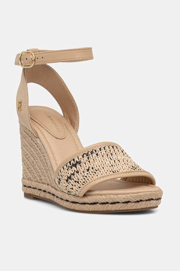Tommy Hilfiger sandále HIGH WEDGE ESPAD RAFFIA béžová FW0FW09471