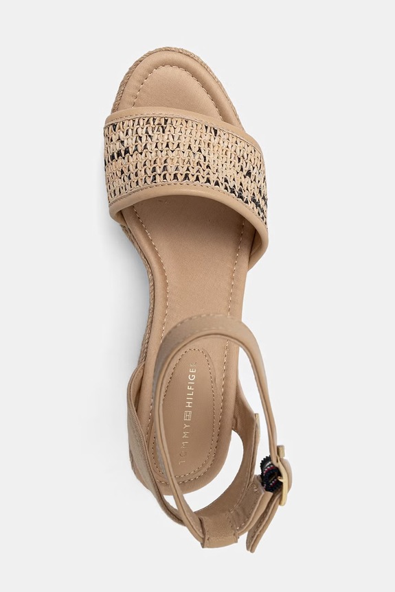 Tommy Hilfiger sandále HIGH WEDGE ESPAD RAFFIA béžová FW0FW09471