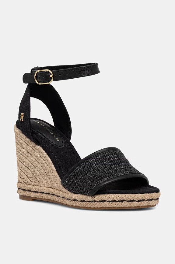 Tommy Hilfiger sandále HIGH WEDGE ESPAD RAFFIA čierna FW0FW09471