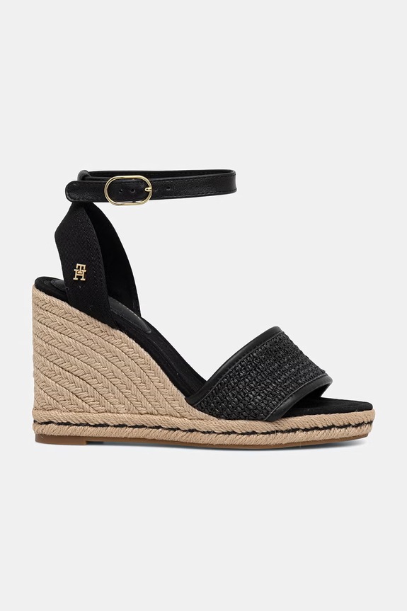 Tommy Hilfiger sandále HIGH WEDGE ESPAD RAFFIA FW0FW09471 čierna SS26