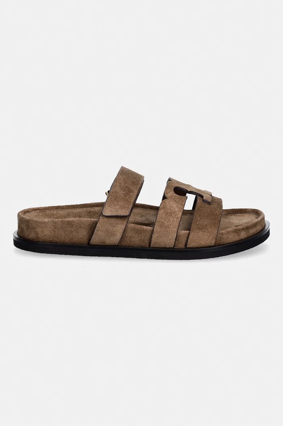 Tory Burch papuci din piele Ines Sport Slide 163481.219 maro SS26